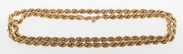 A rope twist chain, with safety chain, UK import mark for 375, 9ct to jump ring,