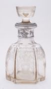 A late 19th century Continental silver and glass decanter, marked LAF in a diamond,