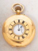 An 18ct gold half-hunter pocket watch the white enamel dial having black Roman numerals,