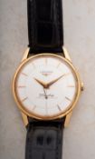 Longines Flagship a gentleman's gold wristwatch the silvered dial with tapered baton numerals,