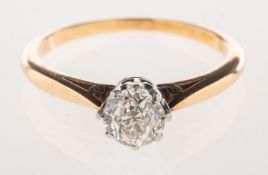 A diamond solitaire ring, claw set with an old mine-cut diamond, diamond approx. 0.