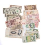 A collection of World banknotes. Including Danish 1000 Kroner note plus American notes etc.