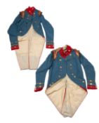 Two late 18th/early 19th century regimental tunics, blue with red facings,