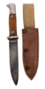 A German mid 20th Century Hubertus knife and sheath, having a steel blade stamped 'Hubertus,