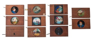 A collection of lever action magic lantern slides.