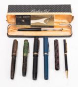 A Parker Vacumatic fountain pen, laminated golden brown, together with a cased Parker 61,