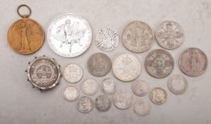 A mixed group of coinage, including medal Pius 1x Pont Max Anno XIV, 1892 Kruger halfcrown mounted,