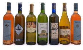 Seven mixed bottles of white wine.