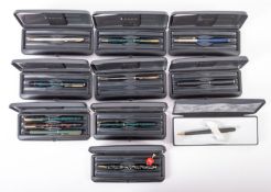 A collection of ten Parker ball point pens. In a range of colours, all boxed.