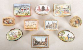 A collection of ten Halcyon Days enamel boxes.