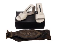 A pair of United Nude white leather open toe high heel shoes, in an associated box,