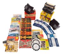 A collection of vintage 3D viewers and slides.