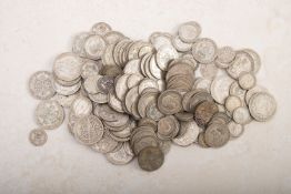 A collection of pre 1947 silver coins.1200 grams approx.
