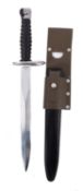 A Swiss STG 57 Bayonet and Scabbard. Having a steel blade and plastic handle and scabbard, no.