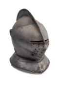 A contemporary reproduction helmet in the Close Helm style.