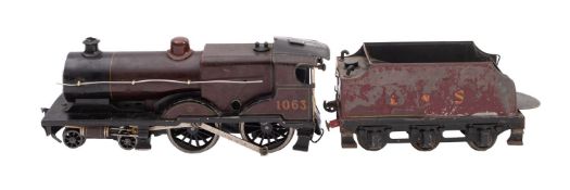 An O gauge LMS 4-4-0 Compound steam locomotive and tender 1063.