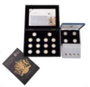 Royal mint set of proof £1 coins plated with 24ct gold ( fourteen coins) boxed with certification,