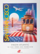 A group of five late 20th century Virgin Atlantic Travel posters 'Boston', 'Florida', New York',