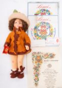 A Lenci 'Marisa' linen head doll, circa 1999, brown wig,
