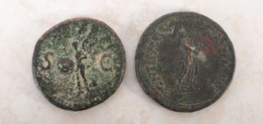 A Roman AE.AS of Nero coin together with Nero Dupondus coin.
