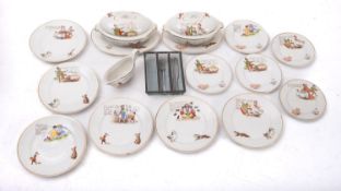 An early 20th century Staffordshire child's part dinner service with transfer Nursery Rhyme