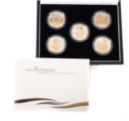 2006 Royal Mint Britannia Golden Silhouette one ounce fine silver set (five coins) boxed.