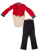 A Victorian red wool tailcoat tunic, circa 1840, probably South Devon Militia,