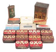 A mixed collection of advertising tins.