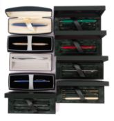 A collection of ten Cross ballpoint pen sets. In a range of colours and all in original boxes.