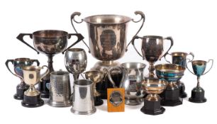 A collection of 1969 Formula VEE racing trophies awarded to Fred Saunders.