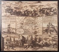 A framed printed scarf 'Battle of Waterloo'.