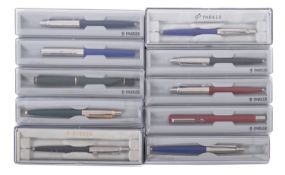 A collection of ten Parker ball point pens. In a range of colours, all boxed.