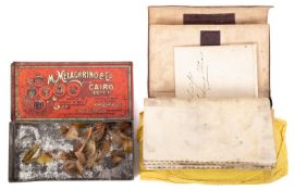 A late 19th century leather fly wallet with flies and related ephemera including a Tottiford
