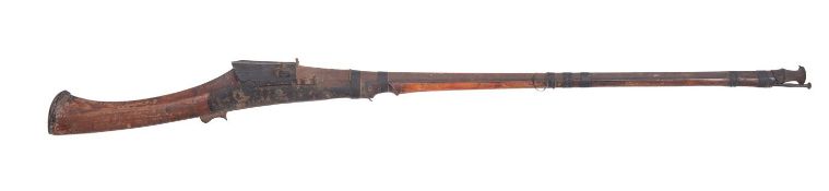 A late 19th century Indian matchlock Jezail, the 40 1/2 inch two stage barrel,