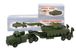 Two Dinky diecast military vehicles. Comprising the Tank Transporter no. 660 and Centurian Tank no.