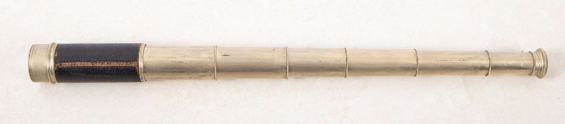 A 19th century nickel plated five draw telescope, unsigned , with black leather covered main tube,
