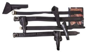 A collection of reproduction leather pistol holsters in 19th century style. Comprising Colt Walker .
