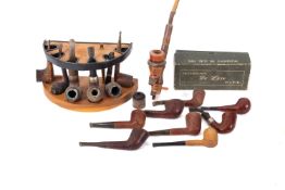 A collection of various smoking pipes.