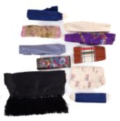 A group of ten various lengths of silk trim, plain and floral patterns,