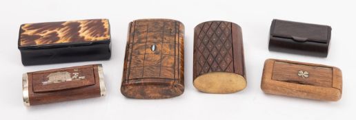 A collection of six various snuff boxes.
