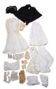 A late Victorian black lace skirt and bonnet, together with a cream lace baby's bonnet,