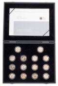 Royal Mint 25th Anniversary one pound silver proof coin collection, boxed (14 coins).