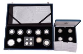 A Royal Mint Piedfort £1 silver bridges set , with the Queens 80th birthday silver set,