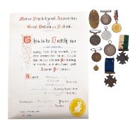 A collection of various medals and badges.