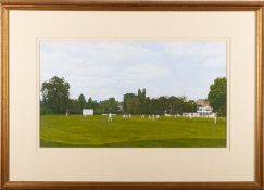 CRICKET. Colin Richards (fl. late 20th century). A cricket match at Torquay Cricket Club.