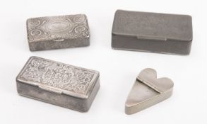 Three white metal snuff boxes.