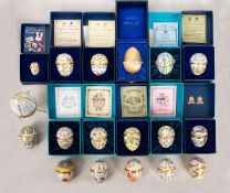 A collection of Halcyon Days enamel eggs.