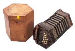 A late 19th century twenty-six key concertina, unsigned,
