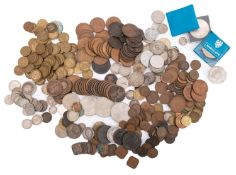 A collection of British and World coins.