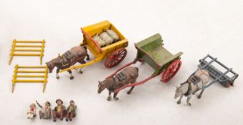 Three Britains Home Farm Series horse drawn vehicles. Comprising a Horse Roller no.